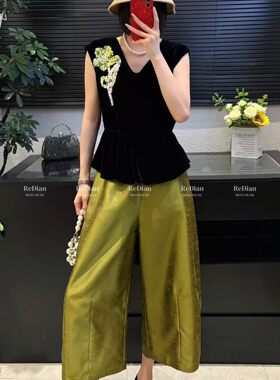 高端2026夏季新款女黑色真丝绒无袖上衣宽松显瘦气质百搭休闲上衣