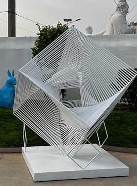 不锈钢镂空编织魔方正方体雕塑