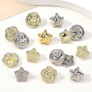 金属高端小香风毛衣雪纺衬衣短袖针织开衫衬衫长袖装饰异形纽扣子