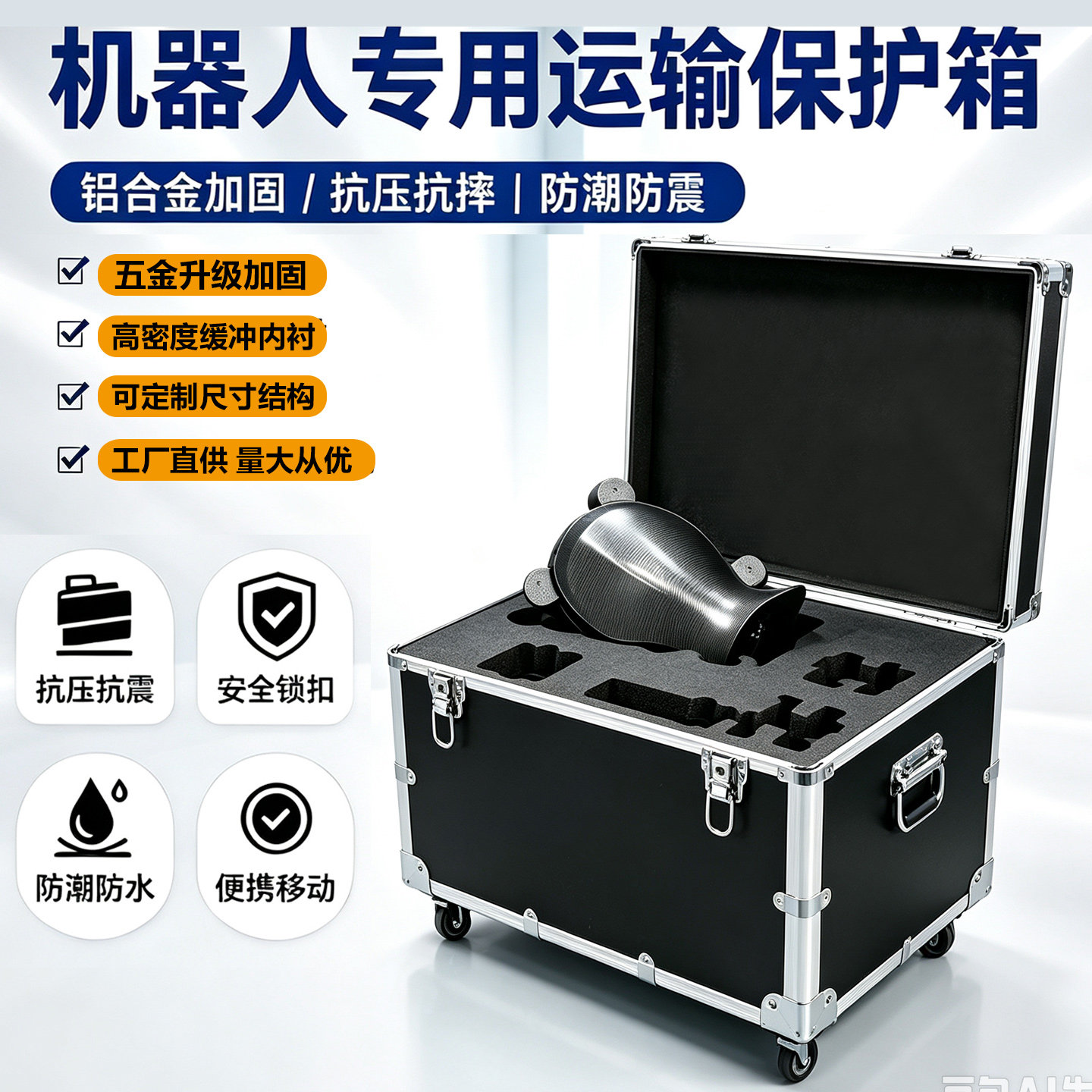 机器人运输设备箱航空物资收纳展示箱机械设备箱防震泡棉铝箱定制