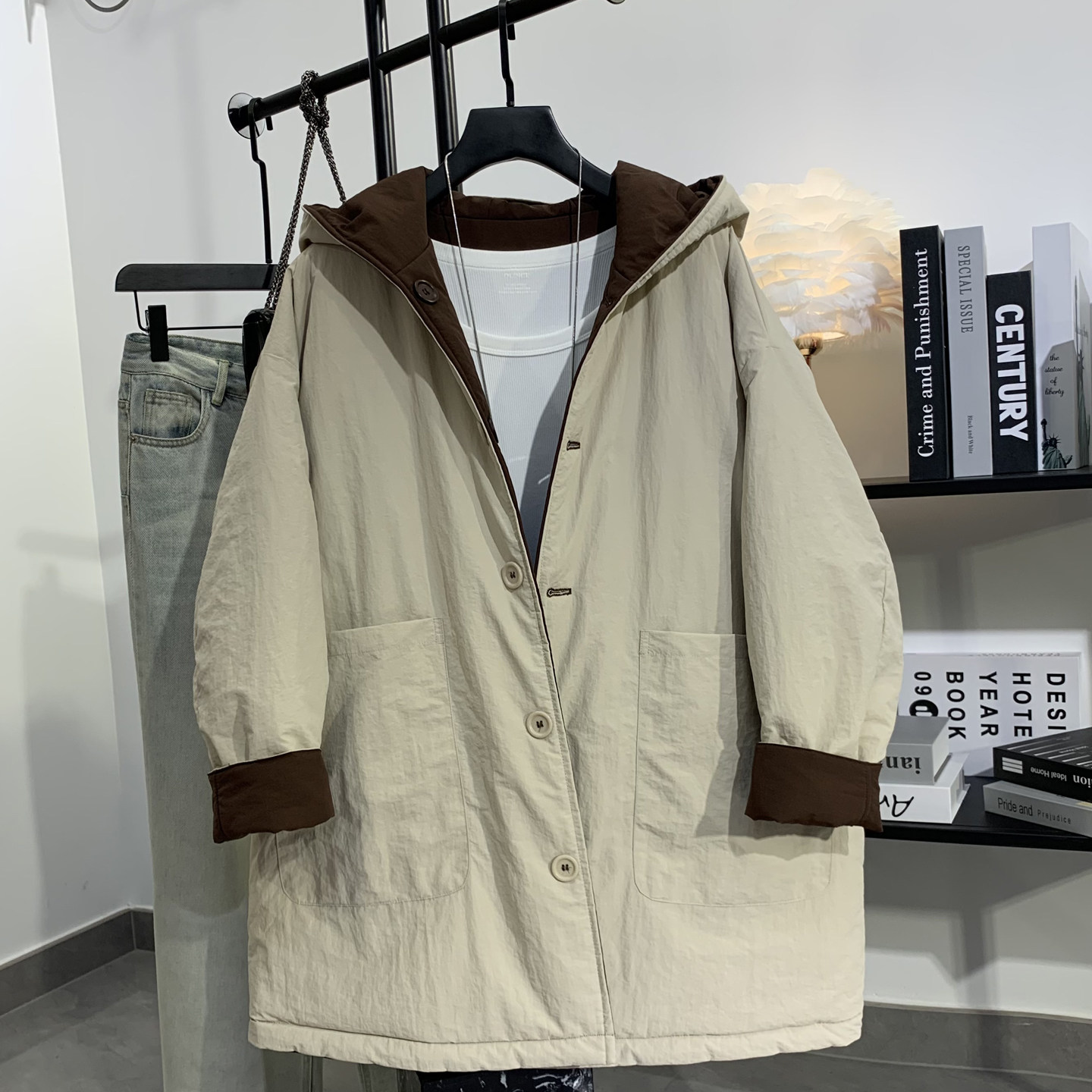 超好看两面穿连帽棉服外套女2025新款宽松休闲大码中长款保暖棉衣