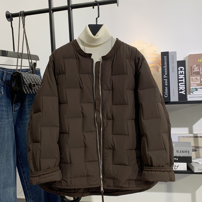 2025冬季新款方格羽绒服女白鸭绒