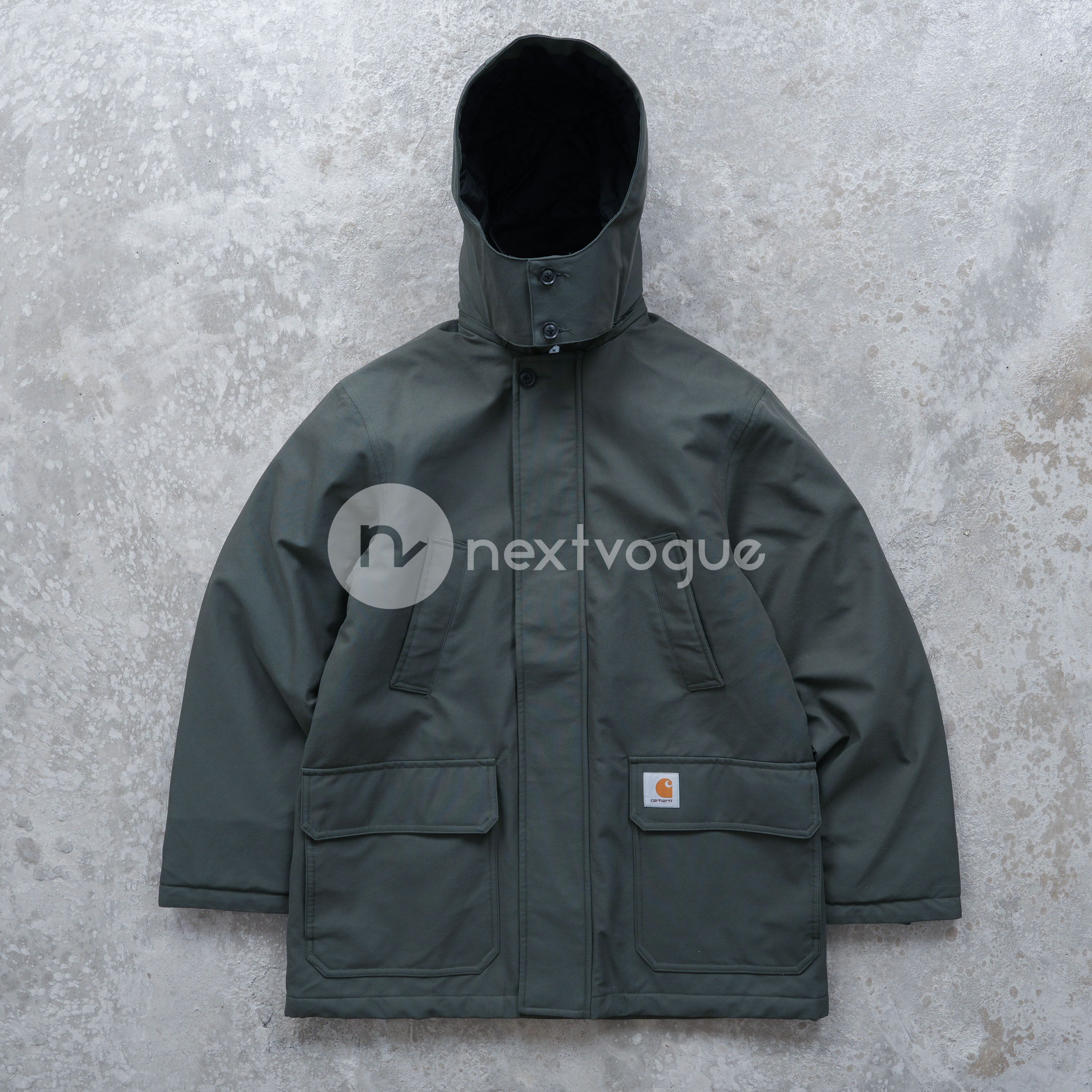 carharttwip中长可拆卸连帽棉衣