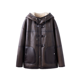 美式 新款 冬季 羊皮毛复古酷帅风正反两穿连帽外套 弓ECHO