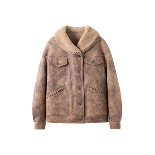 翻领外套 羊皮毛飞行员机车夹克花色法式 弓ECHO