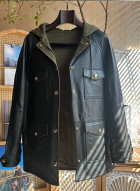 【弓ECHO】春季新款集合链接皮衣立领夹克真皮短外套女