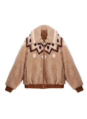 【弓ECHO】原创冬季西班牙小美真皮毛复古种花翻领正反两穿外套