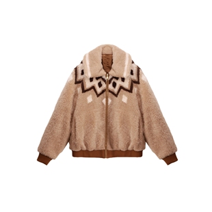 西班牙小美真皮毛复古种花翻领正反两穿外套 原创冬季 弓ECHO