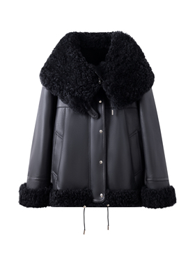 【弓ECHO】西班牙小美利奴皮毛云肩大翻领宽松外套