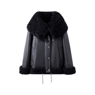 西班牙小美利奴皮毛云肩大翻领宽松外套 弓ECHO