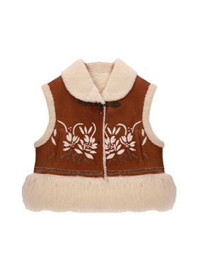 【弓ECHO】原创设计冬季澳洲美丽奴真皮毛一体手工翻领刺绣马甲