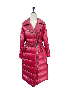 【弓ECHO】原创荔枝纹绵羊皮真皮拼接珠光亮面长款羽绒服