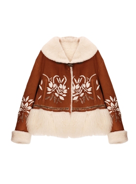 【弓ECHO】澳洲大美丽奴真皮毛一体柔美翻领重工纯手刺绣外套