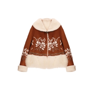澳洲大美丽奴真皮毛一体柔美翻领重工纯手刺绣外套 弓ECHO