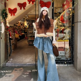 进口麦斯大美皮毛撞色慵懒美式 原创高定冬新款 复古马甲 弓ECHO