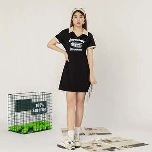 女微胖大码 胖mm甜酷遮肚减龄梨型身材显瘦a字裙子 polo连衣裙夏季