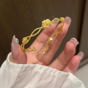 奥特莱斯清仓特价18K金开口玫瑰花手镯 外贸出口好货outlets配饰