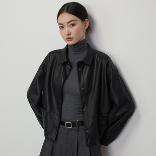 VIVIDINI 女士翻领款皮衣外套