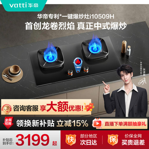 【推荐搭配Y9】华帝燃气灶家用一键爆炒嵌入式厨房煤气灶灶台509H