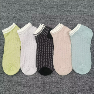 薄棉网眼镂空透气袜超薄条纹纯棉袜简约女士空调袜 短筒袜子女夏季