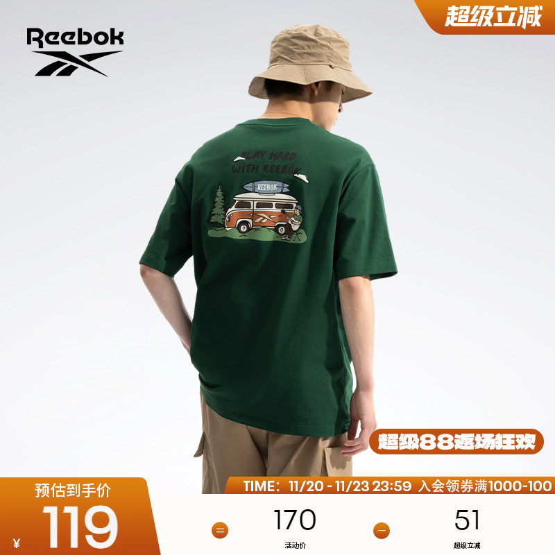 锐步男女同款卡通印花短袖T恤