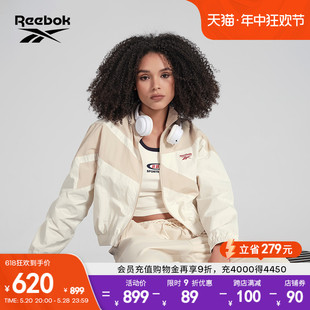 Reebok锐步官方24春夏新款女子LOGO款复古拼色梭织运动夹克外套