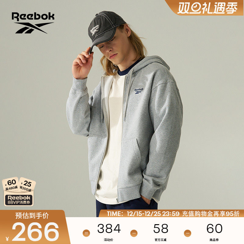 Reebok锐步官方24年新款男女后背复古图案休闲时尚针织夹克外套