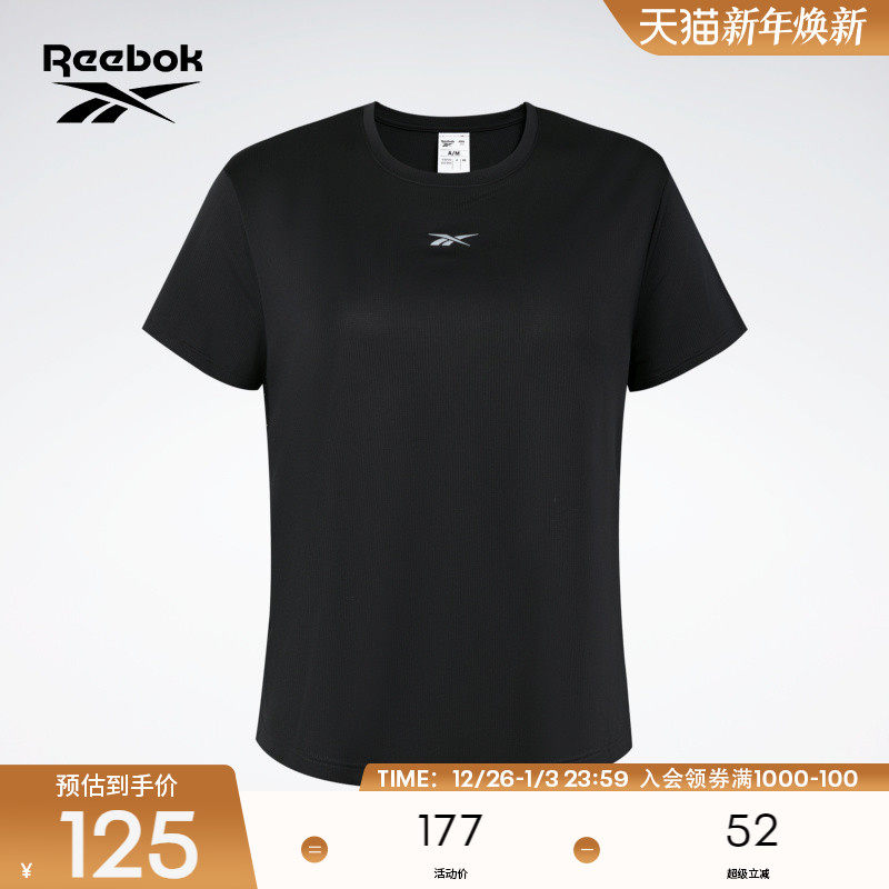 Reebok锐步官方24新品女子透气运动黑色休闲健身跑步短袖T恤