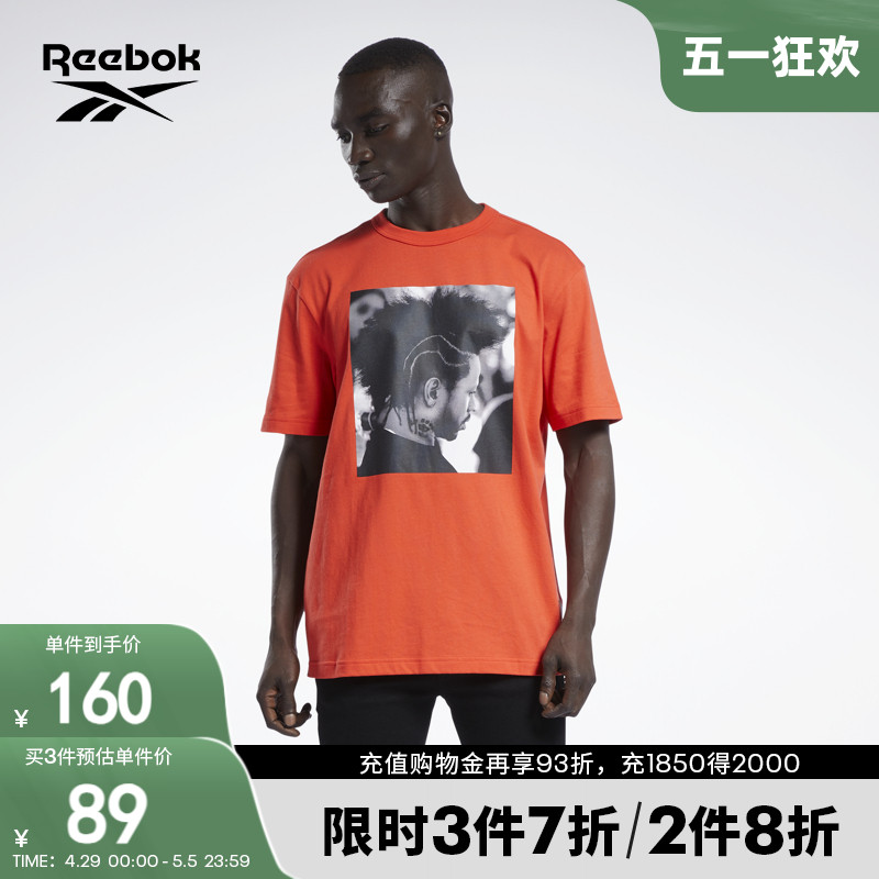 Reebok锐步官方男TEE艾弗森经典运动休闲人物印花宽松圆领短袖T恤