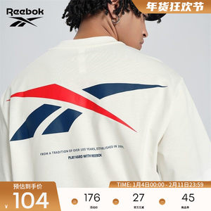 Reebok锐步官方26新品男女同款运动休闲宽松LOGO针织短袖T恤