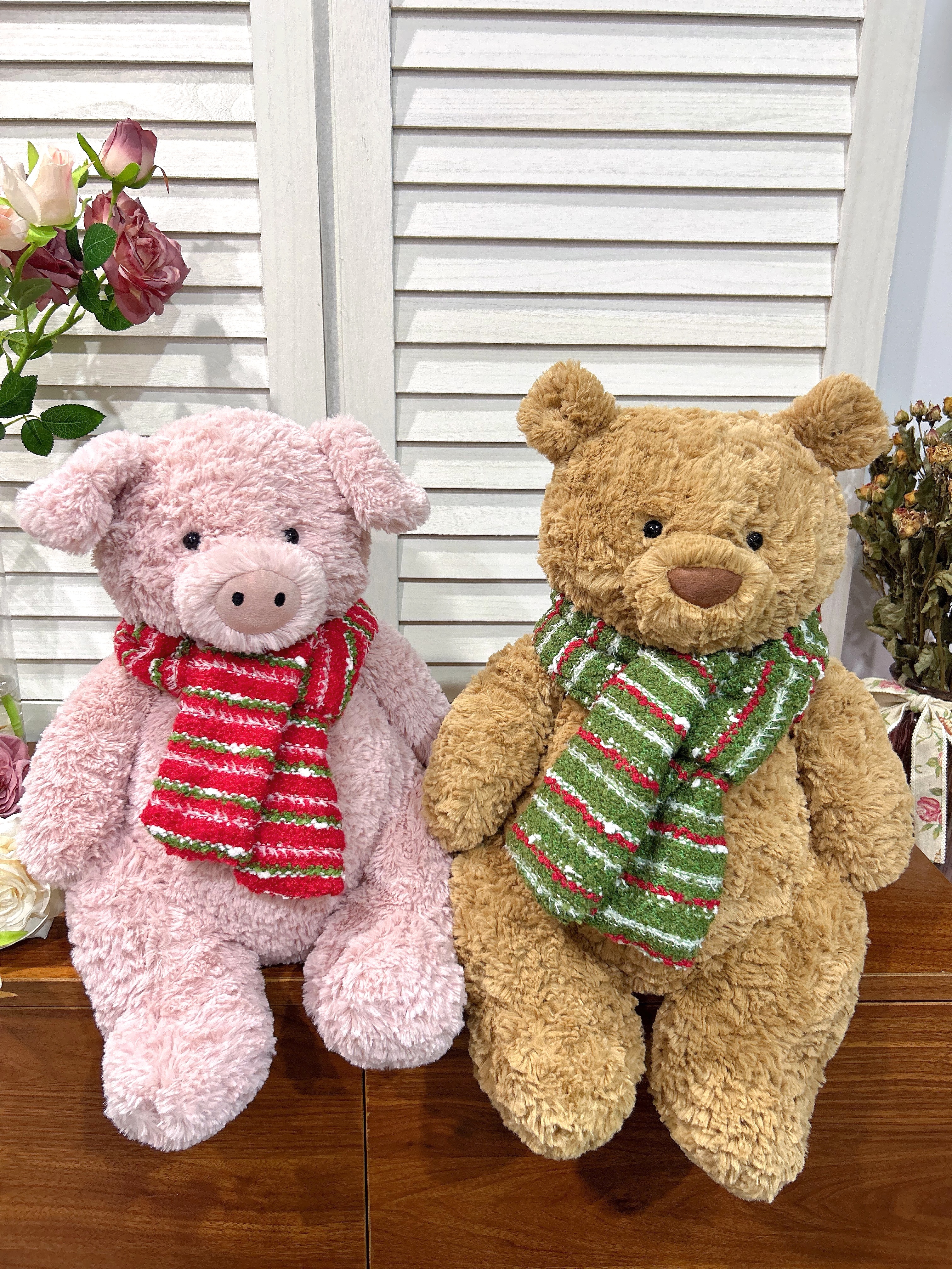 彩菲手作圣诞围巾巴塞罗熊衣服毛绒玩偶娃衣巴纳布斯猪着替格子