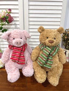 彩菲手作圣诞围巾巴塞罗熊衣服毛绒玩偶娃衣巴纳布斯猪着替格子