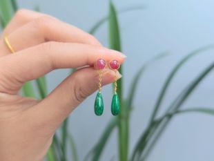 琉梨集 清代老翡翠水滴老碧玺银镀金耳钉民国风耳饰旗袍配饰