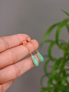 琉梨集 清代老碧玺老翡翠银镀金 黛玉同款耳钉旗袍中式配饰