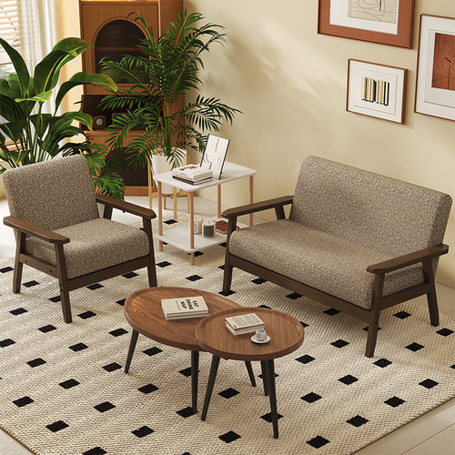 实木小户型沙发中古风简易小尺寸