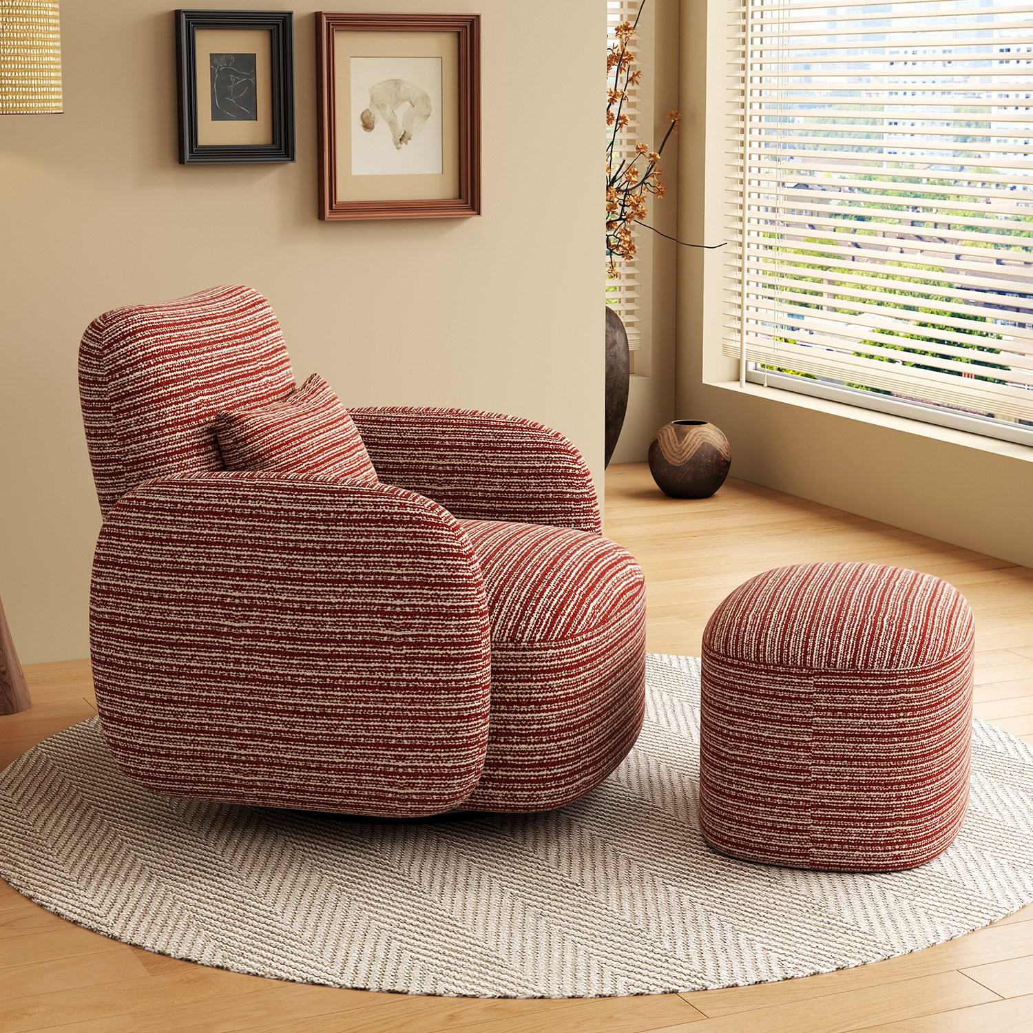 法式复古奶油风贝拉沙发家用客厅卧室现代简约休闲单人旋转沙发椅