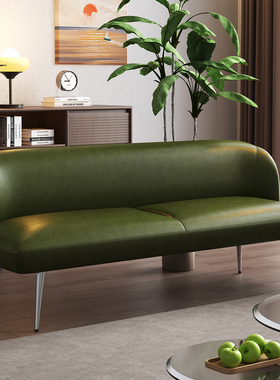 复古沙发小户型客厅窄版绿色油蜡皮服装店休息区双人三人2025新款