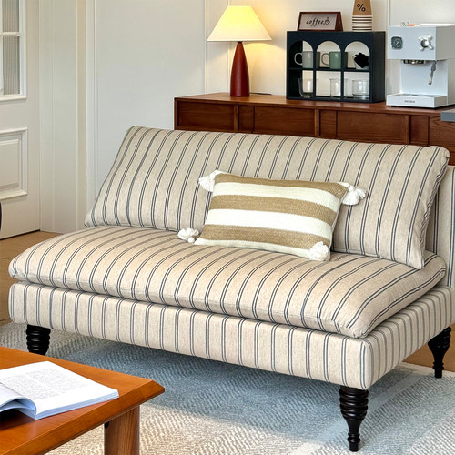 法式中古风复古沙发简约卧室小沙发客厅民宿设计师条纹布艺沙发椅