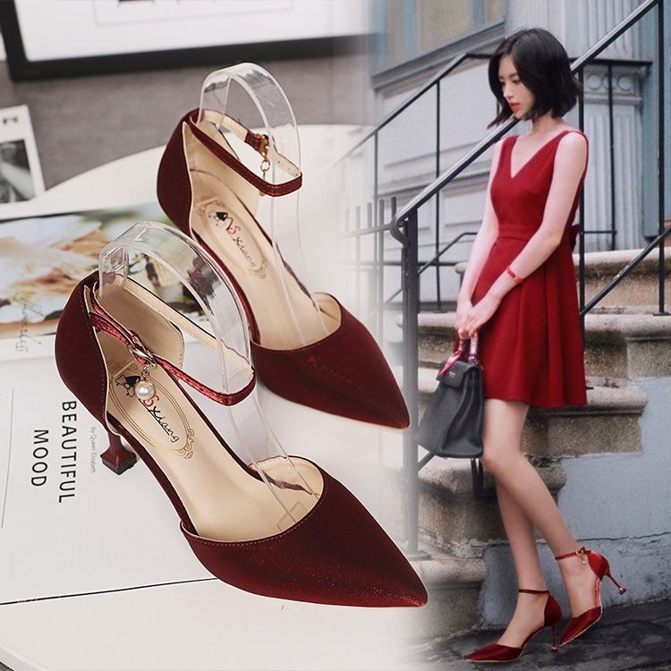 高跟鞋女细跟淑女高跟鞋百搭法式网红性感一字扣带职业高跟单鞋,女鞋,一字带凉鞋,淘宝优惠券,粉丝福利购,淘宝优惠卷