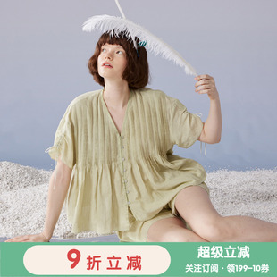 朵朵可可女春夏棉麻睡衣甜美公主风宽松短袖 短裤 家居服纯色薄套装