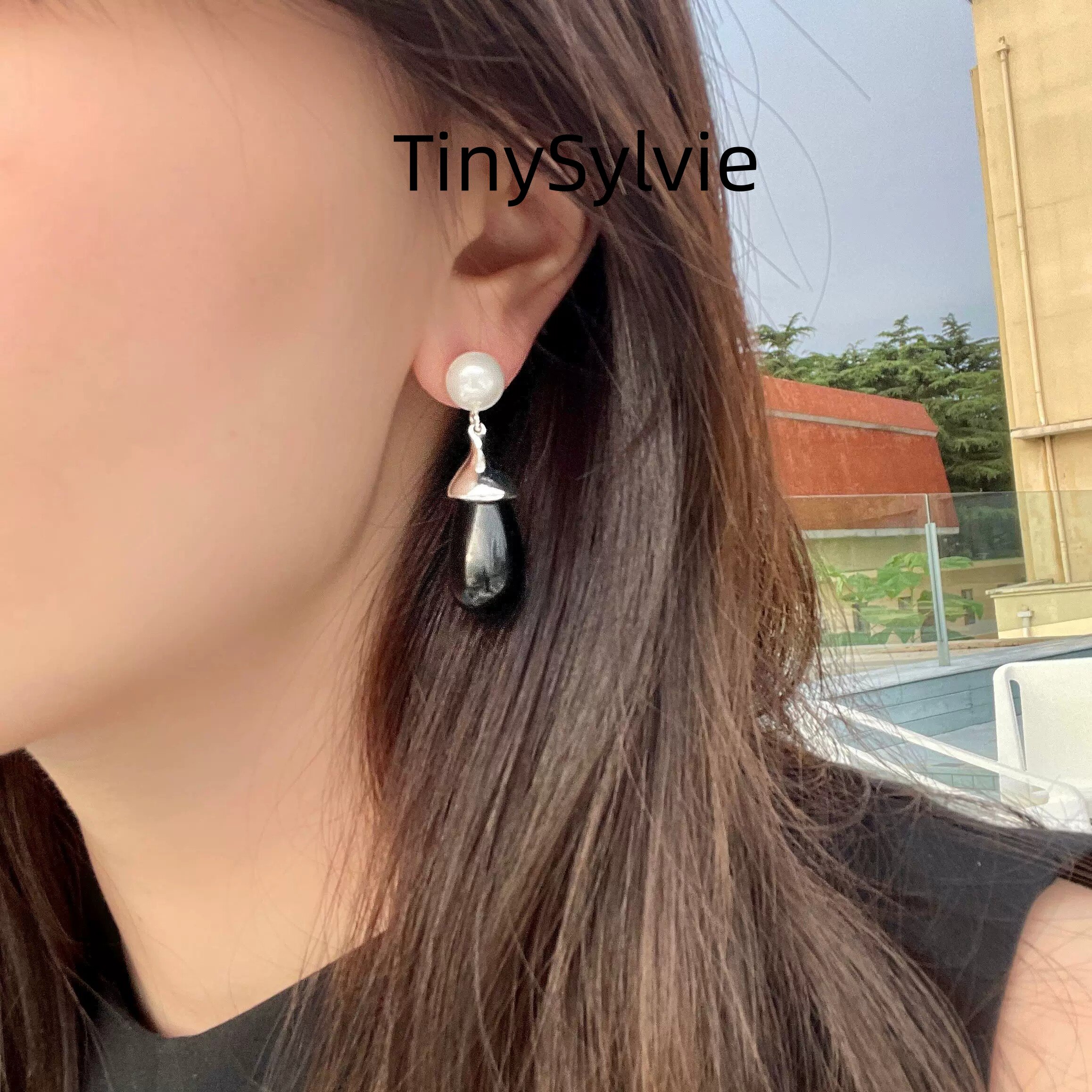 TinySylvie 冷调小坠!伴尽晨昏| 女士优雅气质珍珠水滴垂坠式耳环