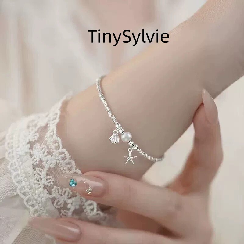 TinySylvie【层缕轻绕】不逐尘嚣 女士精致银色海星贝壳珍珠手链