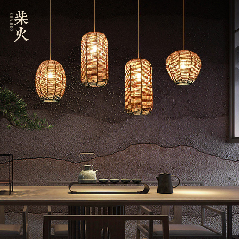 新中式禅意茶室民宿装饰日式灯具餐厅灯楼梯灯麻线灯民宿茶室吊灯