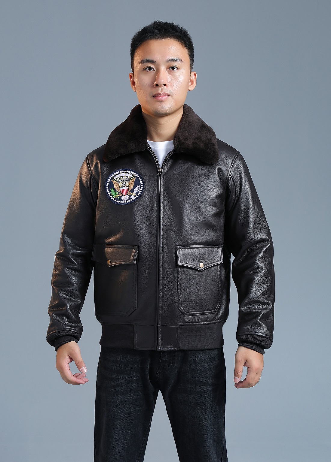 BGSD男士牛皮夹克外套 可脱卸羊羔毛毛领 真皮皮衣2024冬季新款