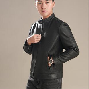 BGSD男士真皮皮衣春秋黑色立领油蜡牛皮夹克 商务休闲黄仁勋同款