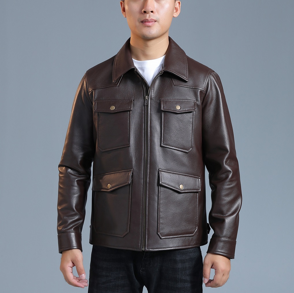 BGSD男士真皮皮衣山羊皮 孙红雷同款大口袋时尚休闲翻领夹克外套