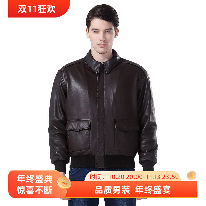 真皮皮衣男士外套绵羊皮飞行夹克