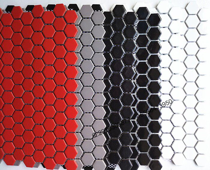 网红六边形角黑白红绿蓝绿色哑定制卫生间文字马赛克瓷砖地面拼图
