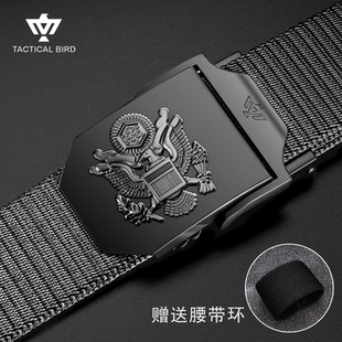 牛仔褲 帶 軍迷戶(hù)外工裝 戰(zhàn)術(shù)鳥(niǎo)鷹標(biāo)尼龍帆布腰帶酷黑自動(dòng)扣皮帶男士