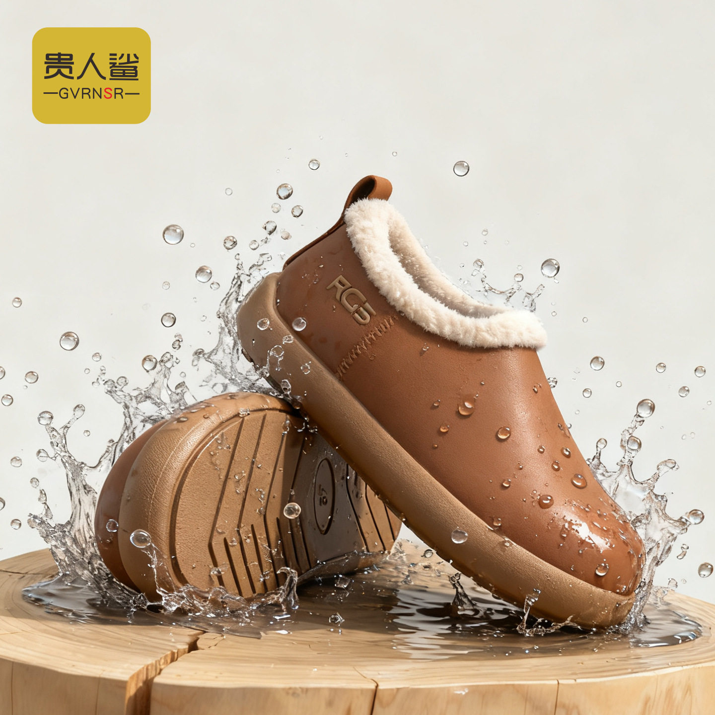 贵人鲨包跟棉拖鞋男女冬季加绒加厚防滑家居棉鞋可外穿PU皮质勃肯